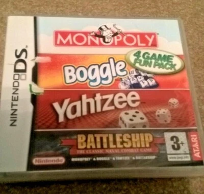 Monopoly, Boggle, Yahtzee, Battleship 4 Jeu Fun Pack Jeu DS Complet + Manuel - Photo 1/3