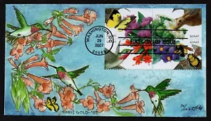 USA, SCOTT # 4153-4156B, HANDPAINTED DORIS GOLD FDC COVER BEES, POLLINATION 2007 - Picture 1 of 2