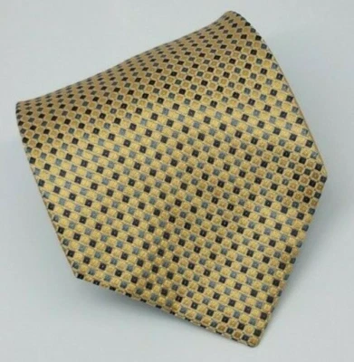 Stafford Silk Tie Gold Blue Gray Mesh Geometric Men Necktie 58 x 3.7/8 - Image 1 of 4