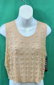 Nude Sheer top OPPA! Pearl and Rhinestone Accents Size L - Picture 1 of 9