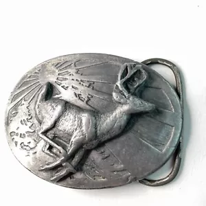 Vintage Deer Belt Buckle Pewter Buck Doe Whitetail Hunting Oregon USA 80s - Picture 1 of 13