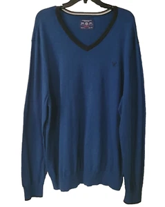 American Eagle Outfitters Sweater Mens XXL Blue V neck Athletic Fit Preppy Dad - Picture 1 of 11