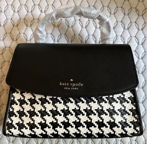 Kate Spade Darcy Umhängetasche Henkeltasche schwarz weiß gewebt Hahnentritt neu ohne Etikett Handtasche - Bild 1 von 8