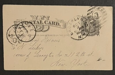 Travelstamps: 1884 US Postal Card 1 Cent - Brooklyn NY Cancel - Fancy Cancel - Image 1 of 4