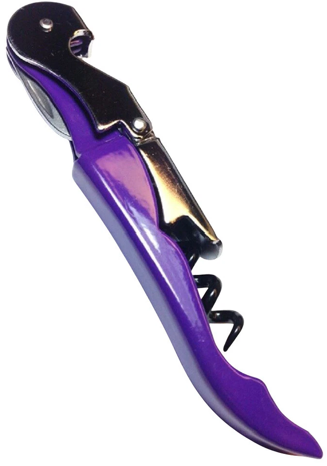 Purple Corkscrew Doubled Hinged Waiters Wine Key Bottle Opener With Foil Cutter
