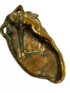 Art Nouveau Cast Bronze Nude Mermaid Ashtray Coin Dish Flapper - Picture 1 of 12