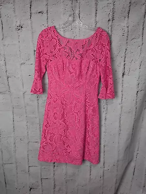 Lilly Pulitzer Allyson Hot Pink Tropics Floral Vines Lace Sheath Dress Size 00 N - image 1 of 4
