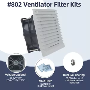 #802 Ventilation Refroidissement IP44 Ventilateur Louvre 92x92x38mm Double Bille Ventilateur Filtre - Photo 1/11