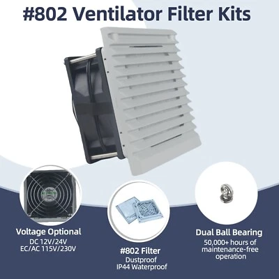 #802 Ventilation Cooling IP44 Fan Louvre 92x92x38mm Dual Ball Ventilator Filter - Image 1 of 4
