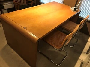 Double pedestal Kimball office desk, natural oak finish - Picture 1 of 3