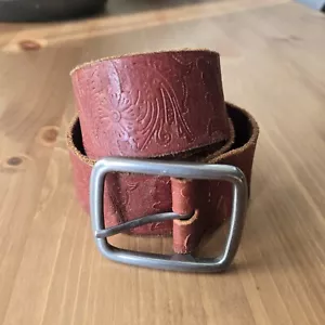GAP M Floral Embosse Genuine Leather Brown Belt - Picture 1 of 5