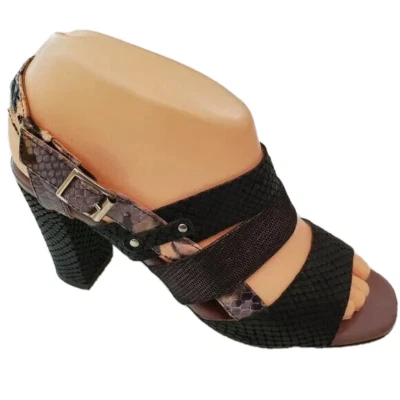 Сандалии Anyi Lu размер 36,5/6 3,5 дюйма на каблуке с ремешком смешанные текстуры с анималистическим принтом питон - Изображение 1 из 4