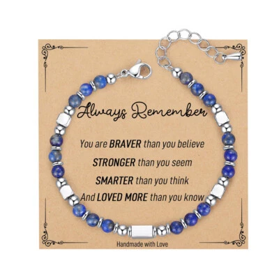 4MM Mini Gemstone Beads Bracelets Teen Girl Trendy Gifts with Inspirational Card - Image 1 of 4
