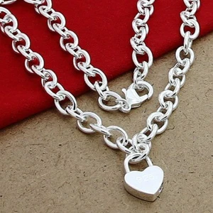 Captivating Love 925 Sterling Silver Heart Lock Pendant Necklace Chain Jewelry - Picture 1 of 3