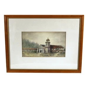 OLD MISSION SANTA CRUZ WATERCOLOR LANDSCAPE PAINTING CALIFORNIA VINTAGE FRAMED - Picture 1 of 5