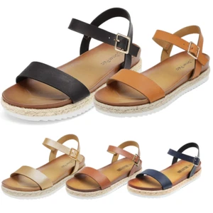 Womens Open Toe Ankle Strap Espadrille Sole Casual Platform Wedge Sandals - Picture 1 of 38
