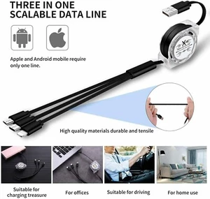 3 in 1 Multi USB Phone Charging and Fast Data Transfer Cable for iPhone Android - Picture 1 of 14