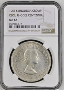 1953 SOUTHERN RHODESIA Crown Silver Coin Royal Mint Elizabeth II NGC MS-63 - Picture 1 of 4