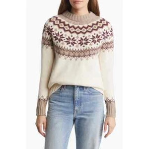 NWT Boden Women's Fair Isle Wool Blend Metallic Yarn Sweater Warm Ivory(Sz. 12) - Picture 1 of 12