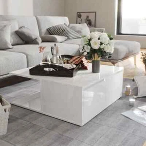 High Gloss Rectangle Coffee Table Wooden Sofa Lounge Side Storage Shelf White - Picture 1 of 8