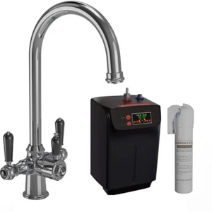 LSC Traditional Cruciform 3in1 Chrome & Black Boiling Hot Water Kitchen Tap&Tank - Picture 1 of 10