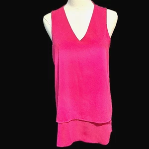 Women's MICHAEL KORS ELEGANT TOP BLOUSE SLEEVELESS HOT PINK LAYERED sz Small - Picture 1 of 6