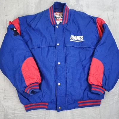 Jaqueta masculina vintage New York Giants acolchoada XL frente de pressão azul vermelha futebol americano NFL - Imagem 1 de 4