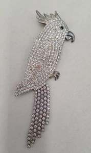 Vintage Kakadu Papagei Vogel Strass Quaste Brosche Anstecknadel Glitzer Glam Nachlass - Bild 1 von 6