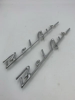 Pair 1955 1956 1957 Chevrolet  Chevy Bel Air  Trim Script Fender Emblems #2 - Image 1 of 4