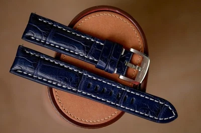 手工制作海军蓝百年灵表带橙色 Stiching 尺寸 22/20(可更改尺寸) — 第 1/4 张图片