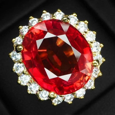 Anillos de plata de ley 925 chapados en oro de 24 quilates elegantes zafiro naranja al atardecer de 18,95 quilates Foto 1 de 4