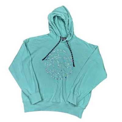 Versace Jeans Alta Costura Logo Grande Verde Menta Diseñador Pullover Sudadera con Capucha Adulto Talla XL Foto 1 de 4