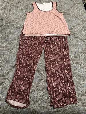 Lucky Brand Womens 2 Piece Tank Pajamas Size Xxl Pink/Burgundy - Image 1 of 4