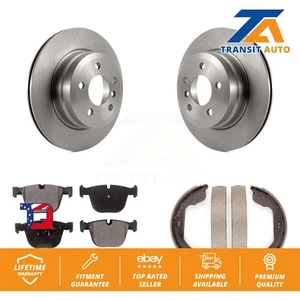 Rear Disc Rotors Ceramic Pads Parking Shoes Kit For BMW X6 xDrive35i From 10 08 - Picture 1 of 12