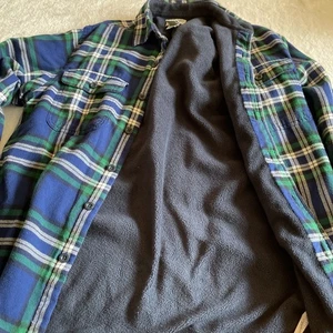 LL Bean Flanellhemd Fleece gefüttert Shacket Herren blau grün Hipster Gr. Small - Bild 1 von 9