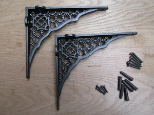 Soportes de Estantería Hierro Fundido Acabado Antiguo 8" Enrejado Rústico Roble Macizo Madera Estantes - Imagen 1 de 6