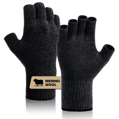 Merino Wool Fingerless Gloves for Men & Women, Half Finger Gloves Base Layer ... - Image 1 of 4