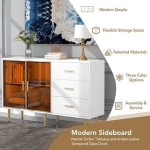 Sideboard MDF Buffet Cabinet Marble Tabletop - Picture 1 of 5