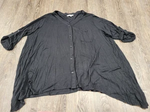 Joan Vass einfarbig schwarz dünn Stretch fließend Knopfleiste Bluse Shirt Plus Größe 1X - Bild 1 von 4