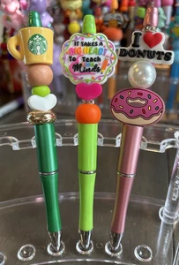 3 handgefertigte perlbare Stifte - Kaffee, Donut & Lehrer Geschenkset nachfüllbar niedliche Stifte - Bild 1 von 3