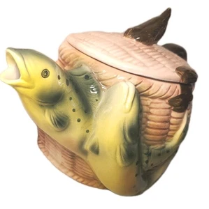 Collectable Fishing Basket Shape Tea Pot W/ Trout Spout (!) Holds About 4 Cups - Picture 1 of 10