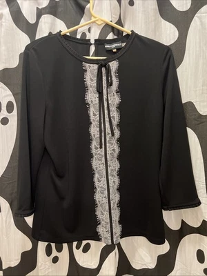 Karl Lagerfeld Paris Womens 3/4 Sleeve Blouse Small Black And White - Image 1 of 4