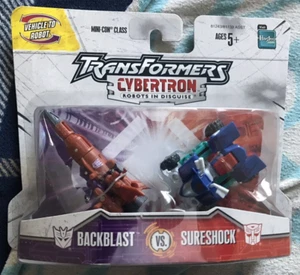 Paquete de 2 Transformers Cybertron Backblast Sureshock Minicons mosca, raro - Imagen 1 de 10