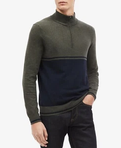 Calvin Klein Men's Colorblocked Quarter-Zip Sweater, Asp Heather, XL - Picture 1 of 2