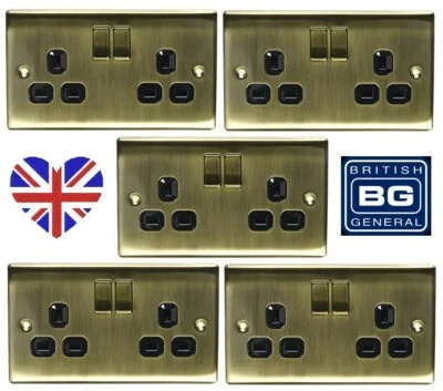 5x BG Nexus NAB22B Matt Antique Brass Gold 13Amp Double Plug Wall Socket 2Gang - Image 1 of 4