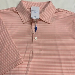 Southern Tide SZ M Mens SS Performance Shirt Brr Rose Blush Pink Stripe Polo NWT - Picture 1 of 9
