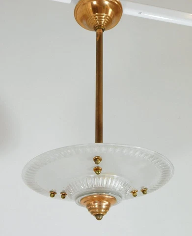 Striking Mid Century Vintage French Glass and Copper Pendant Light Cover