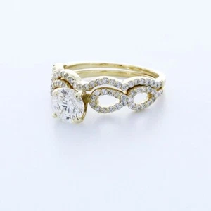 1,78 KTW LABOR DIAMANTEN F/VS2 RUND 14K GELBGOLD TWIST-BAND SEITENSTEIN RING SET - Bild 1 von 3