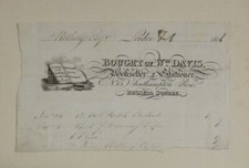 WILLIAM DAVIS Original Engraved Trade Card/Handwritten Receipt 1816