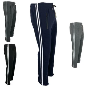 Mens FLEECE LINED Striped Joggers Tracksuit Jogging Bottoms Gym Sport Sweatpants - Picture 1 of 11